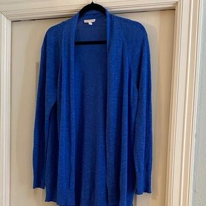 EILEEN FISHER BLUE ORGANIC LINEN COTTON BLEND LIGHTWEIGHT LONG CARDIGAN
